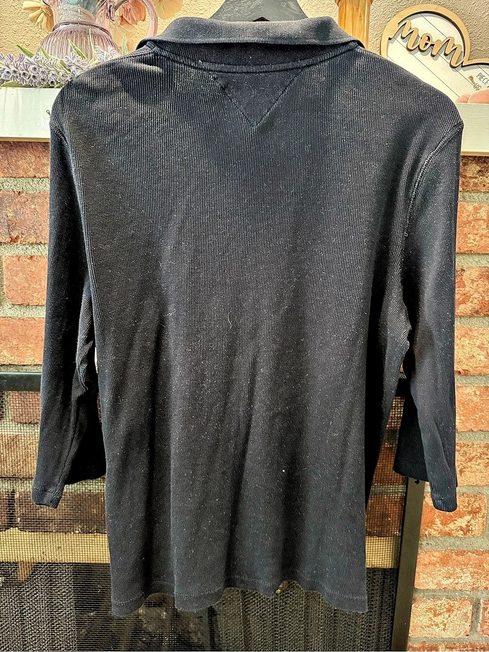 Tommy Hilfiger Black Ribbed Cotton Henley 3/4 Sleeve Shirt XL - Picture 7 of 7